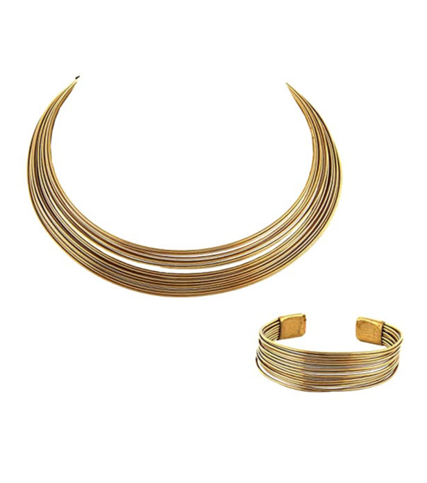 Zephyrr Gold Tone Metallic Non-Precious Metal Choker Necklace and Bracelet Set Combo for Women and Girls