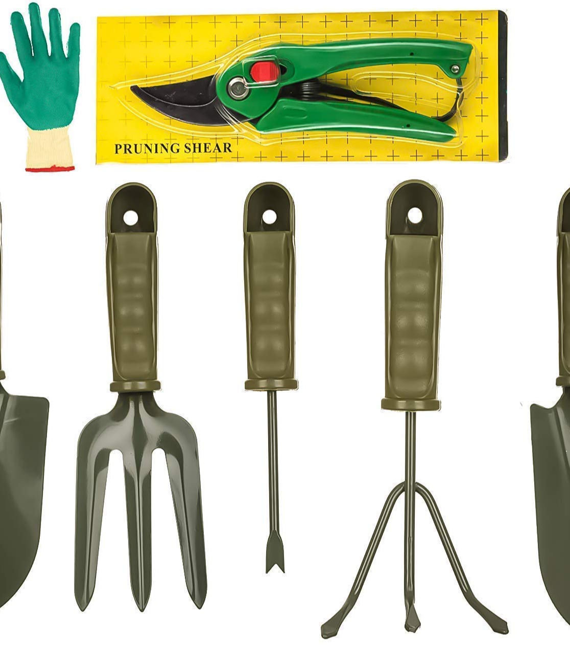 Bulfyss 7 Pieces Gardening Tools - Seed Handheld Shovel Rake Spade Trowel with Pruning Shear and Gloves (Ergonomic Handles)