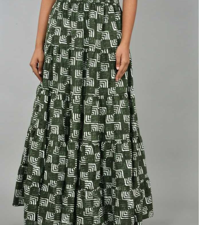 Negen Geometric Print Women Flared Green Skirt - Buy...