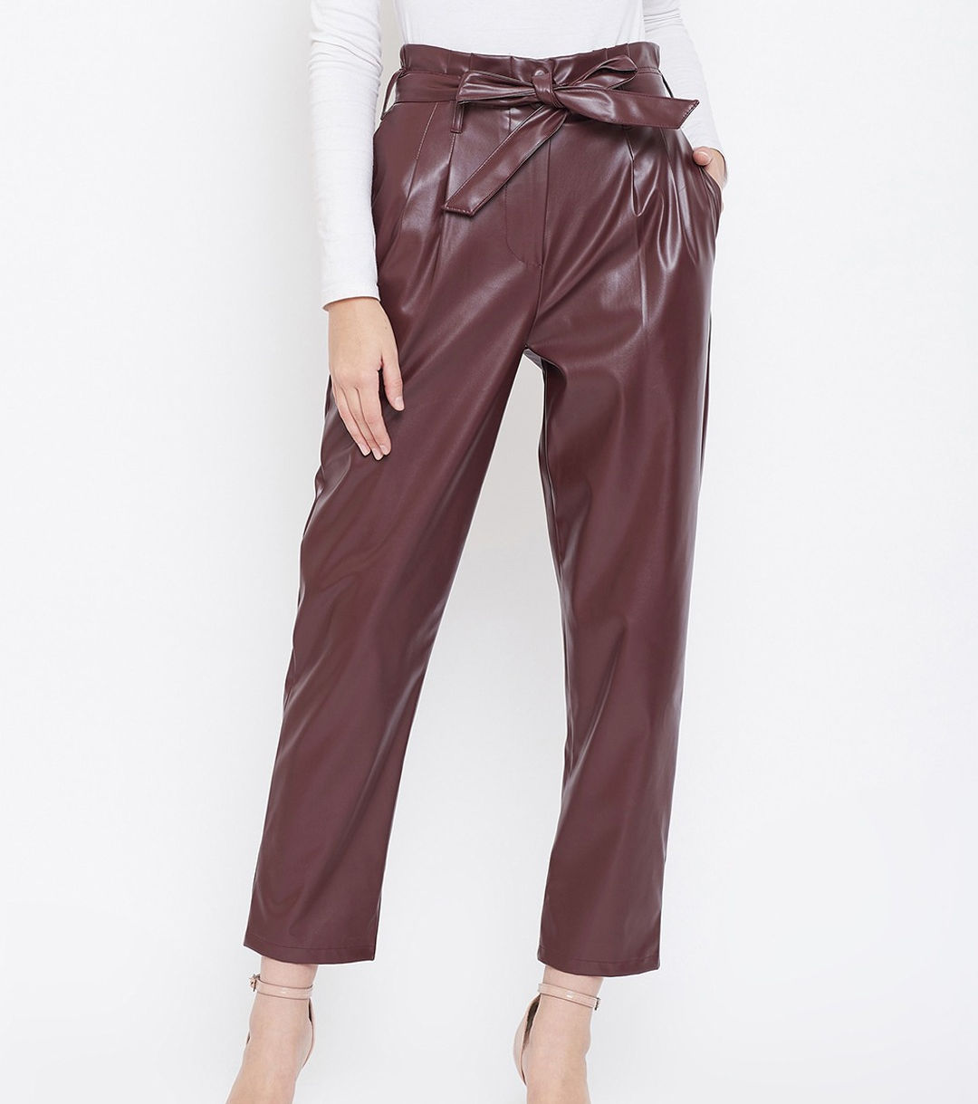 Buy SASSAFRAS Olive Womens Tapered Fit Solid Peg Trousers