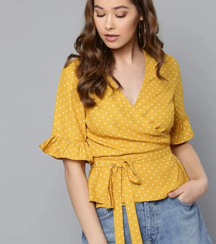 HARPA Casual Bell Sleeve Printed Women White, Yellow...