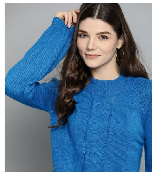 Mast & Harbour Women Blue Cable Knit Pullover Sweater
